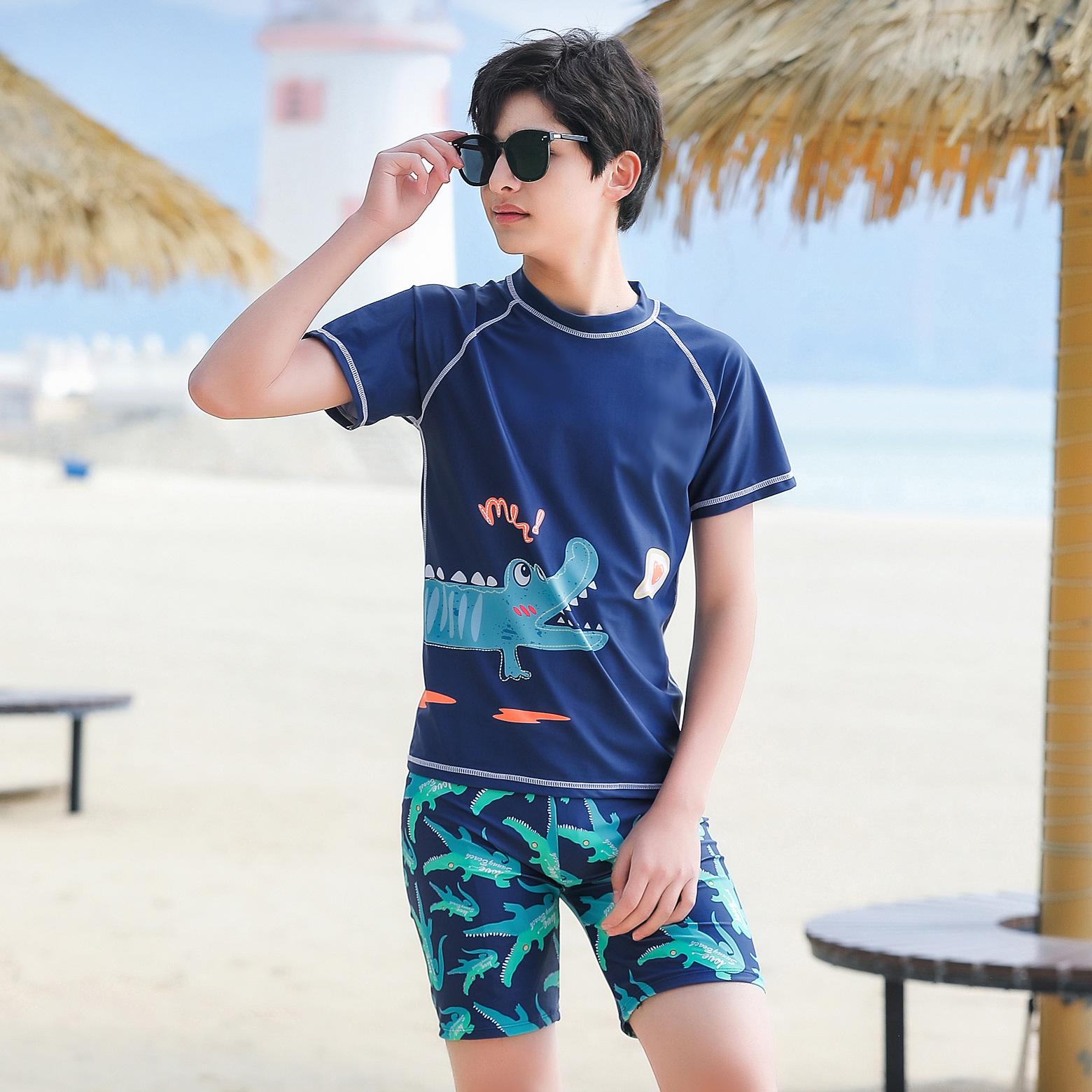 Children's Boys' Swimming Trunks Swimsuit Middle and Big Children's Split Suit Boys plus Size Swimwear Teenagers Sunscreen Swimwear