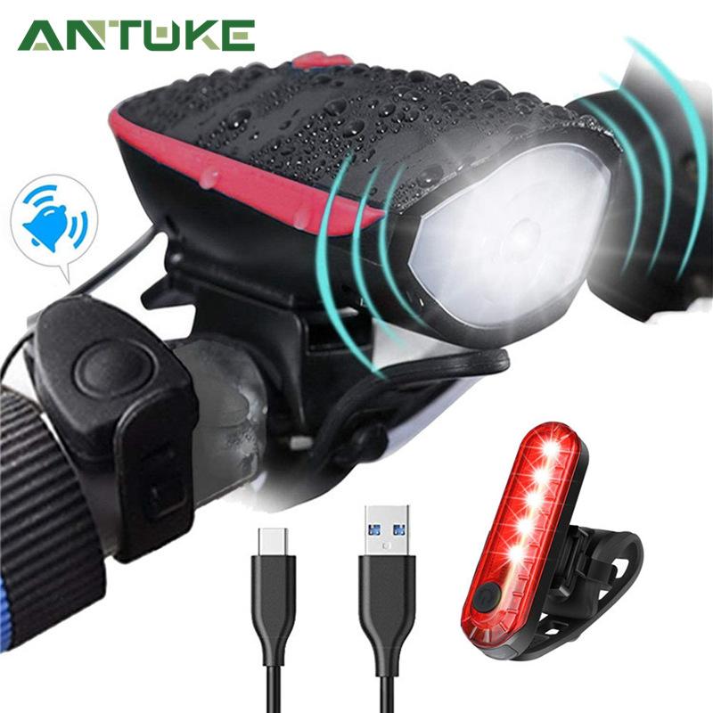 7588 bicycle usb charging headlight horn mountain bike loud electric horn two-in-one headlight horn bell