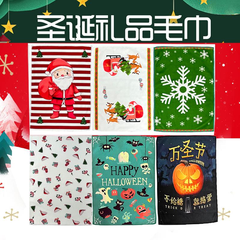 christmas present towel 32*45 ultra-fine fiber printed towel halloween tea towel foreign trade kitchen towel customization
