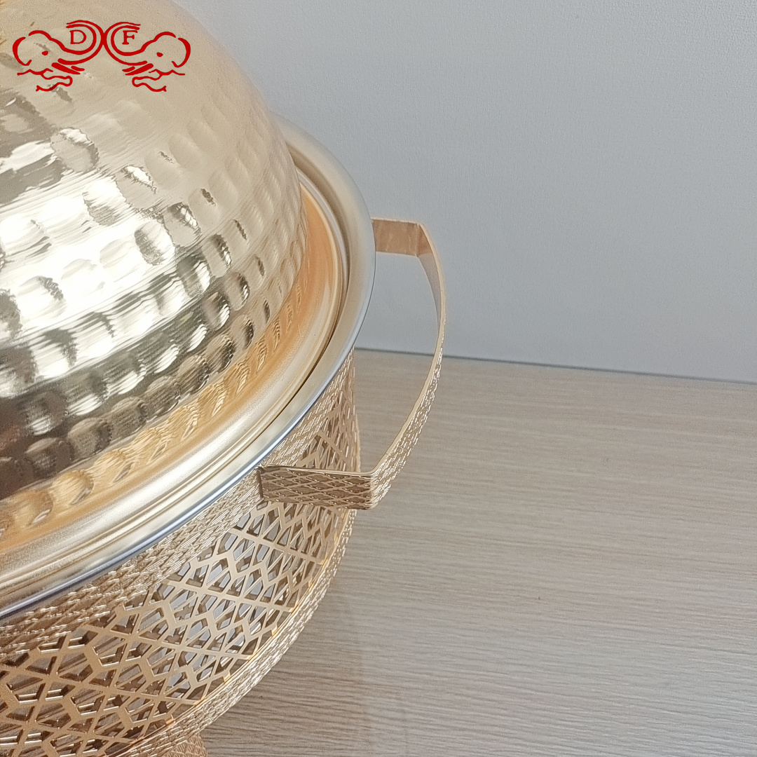 DF68093 stainless steel buffet stove, golden lace alcohol stove, round hanging lid dining stove, hotel restaurant, DF TRADINGHOUSE Specification image