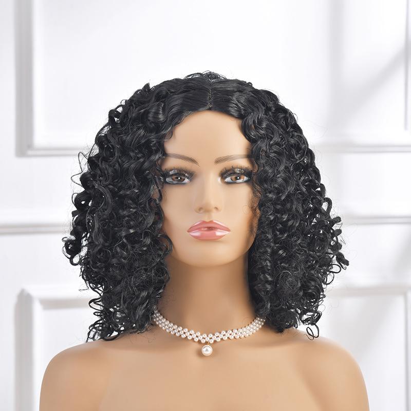 european and american style wig women's curly african curly afro synthetic wigs medium black african curly wig wholesale