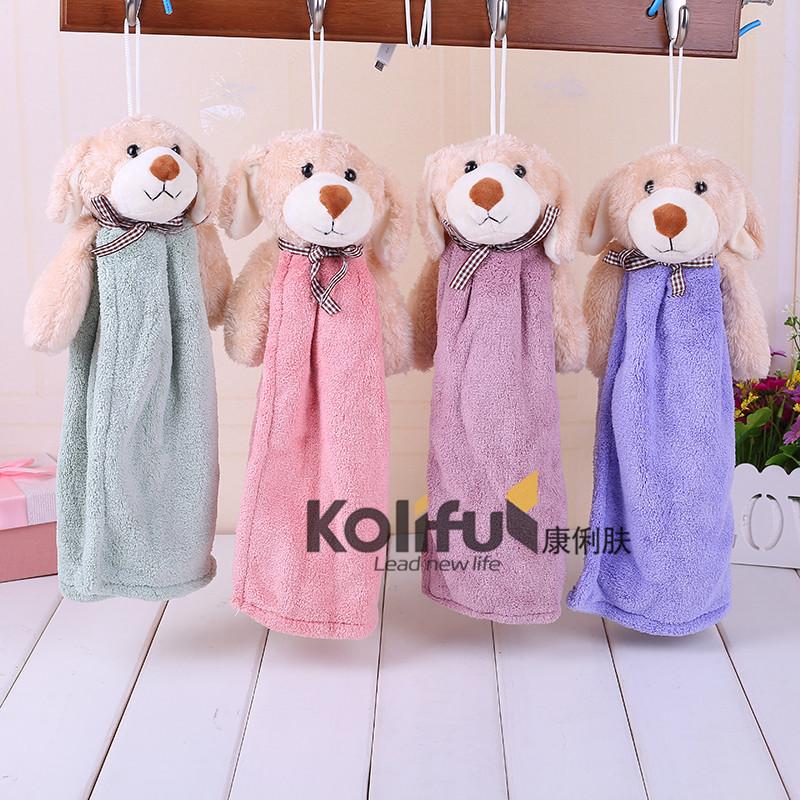 coral fleece hand towel cartoon bear doll hanging hand towel hand towel bathroom kitchen absorbent creative hand wiping towel hanging
