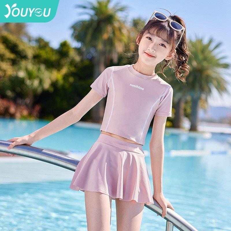 children's swimwear split girls new princess dress smaller and big kids' swimwear girls cute student professional swimwear