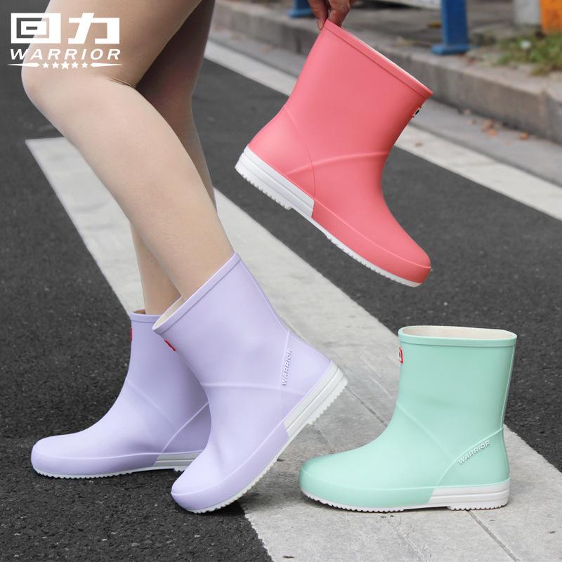 Shanghai Warrior Rain Boots 013 Ladies Short Rain Boots Non Slip Outdoor Wear-Resistant Plastic Stylish Water Shoes Wholesale
