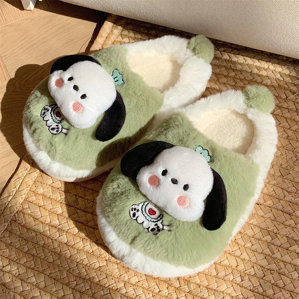cartoon cute puppy dog baotou cotton slippers ladies home indoor soft sole shoes winter
