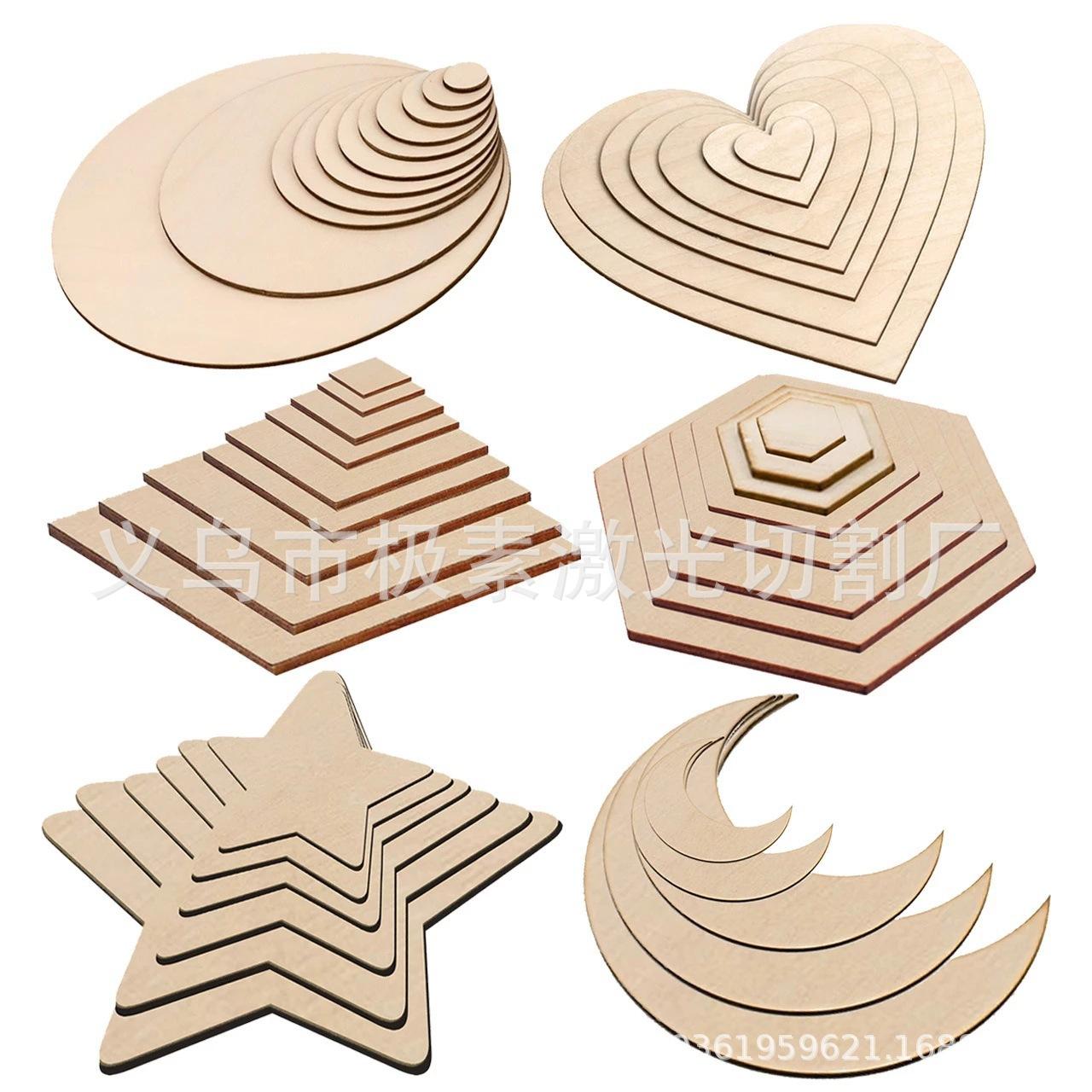 laser cutting and processing customized wood crafts round wood piece handmade material hand painted square wood painting log decoration
