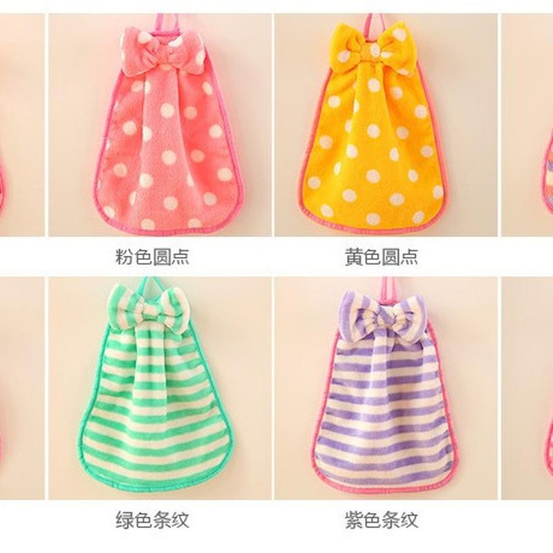 coral velvet bowknot hanging hand towel strong absorbent kitchen towel fine fiber rag