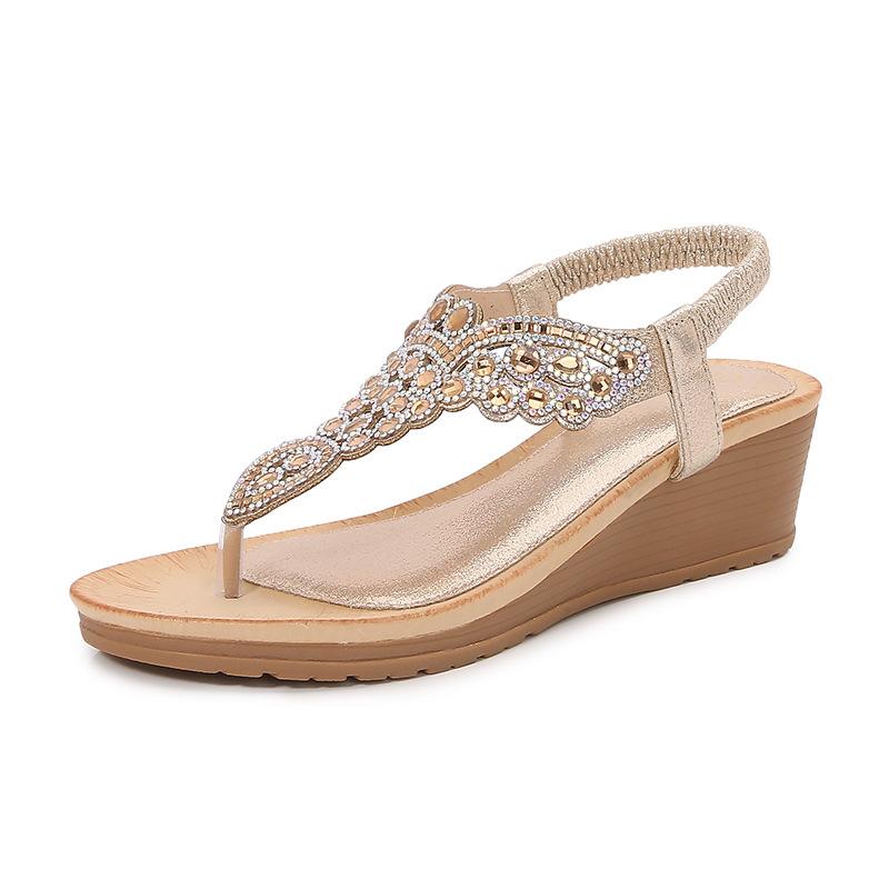 2024ladies shoes cross-border bohemian new fashion rhinestone sandals korean style platform wedge women's shoes