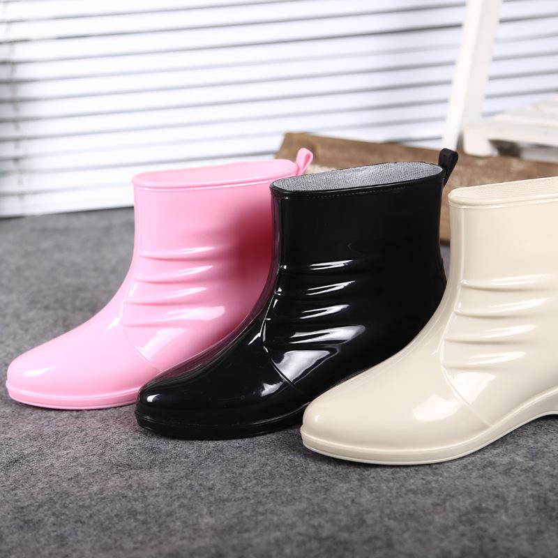 ladies' short rain boots fashion pointed toe waterproof, non-slip, wear-resistant rain shoes work rubber shoes pure color all-matching rain boots wholesale
