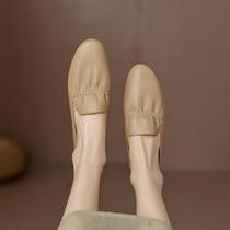 soft to burst flat lady grandma shoes round head genuine leather spring and autumn soft leather lazy doug shoes soft bottom pumps low heel