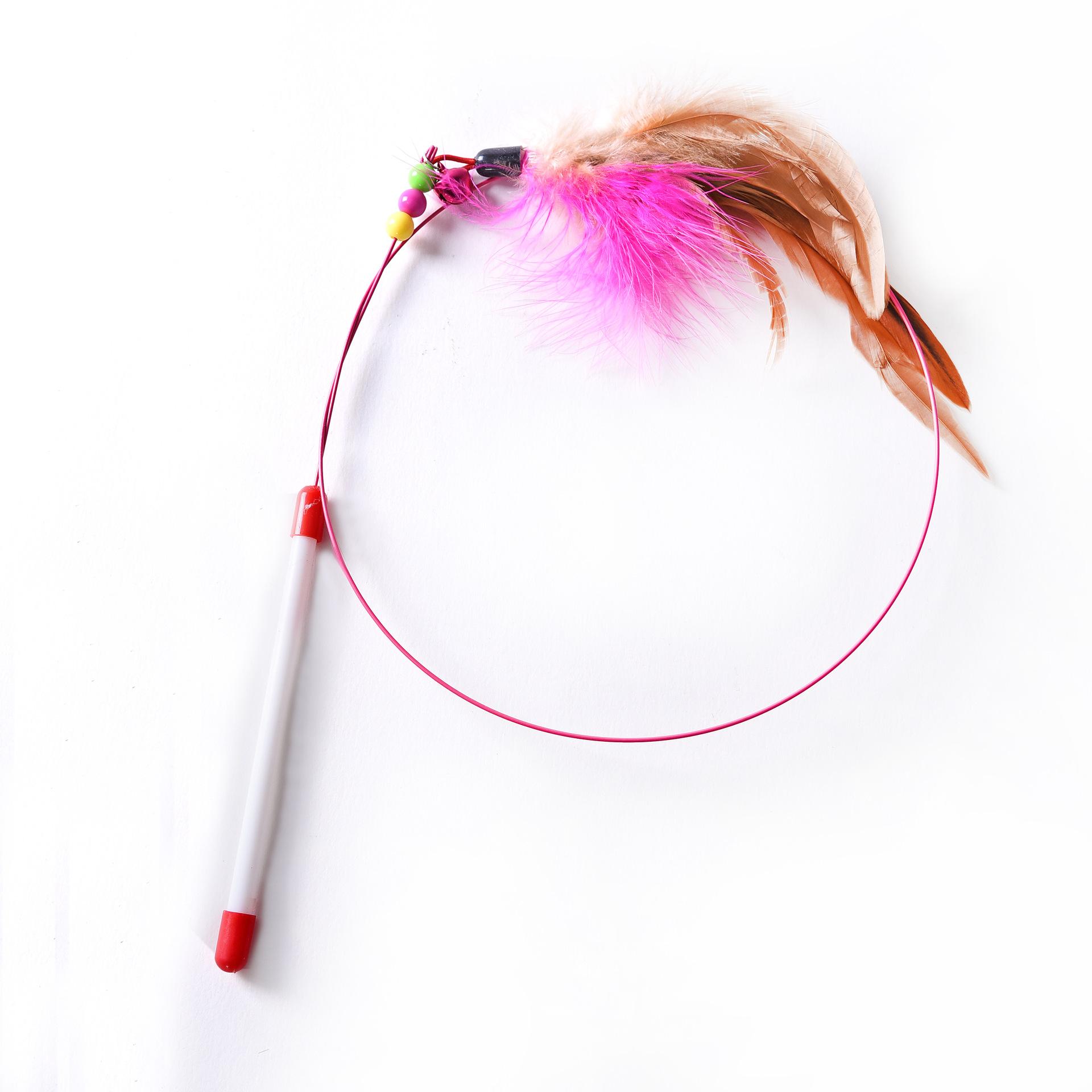 new metal steel wire teaser toy pet toy belt feather bell playing rod pet supplies