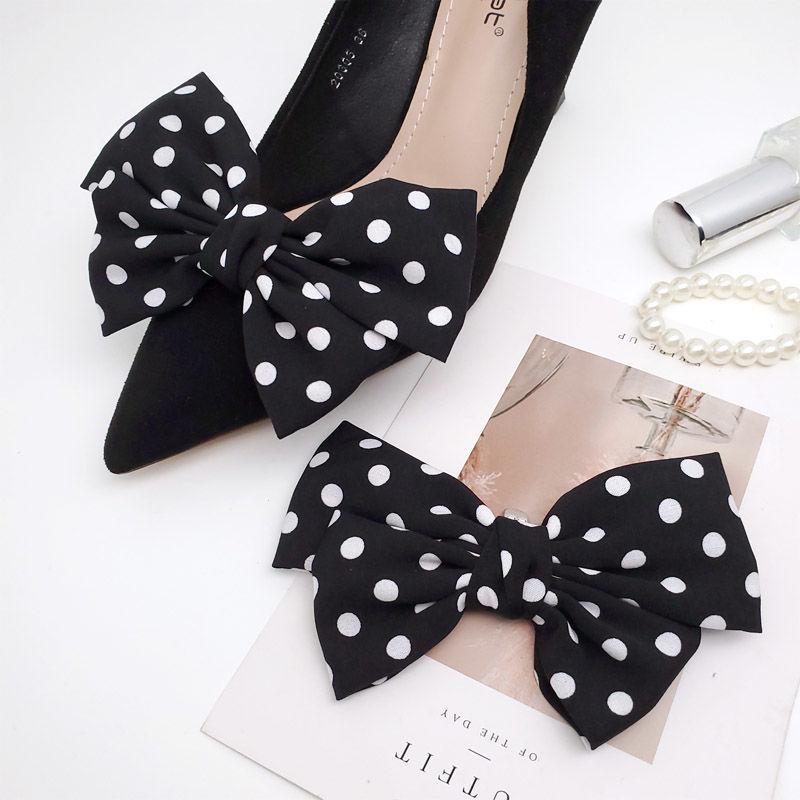 Shoe Accessories 2022 Spring and Summer New Lady Big Bow Women Shoe Buckle Versatile Slimming Satin Polka Dot Shoe Ornament Shoe Clip