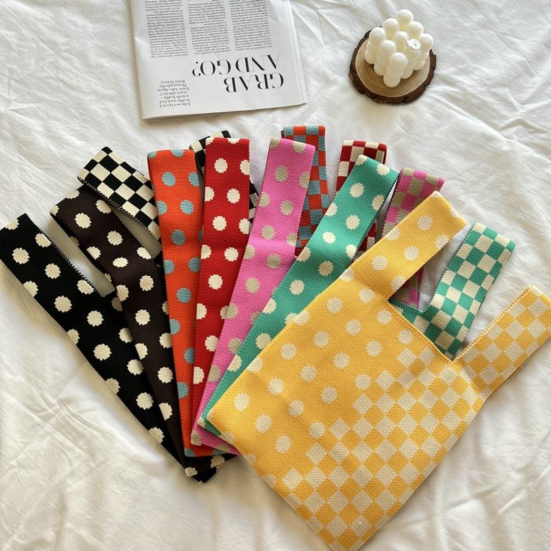 Love Houndstooth Polka Dot Knit Handbag Atmosphere Handbag Woven Tote Bag Female New Year Gift