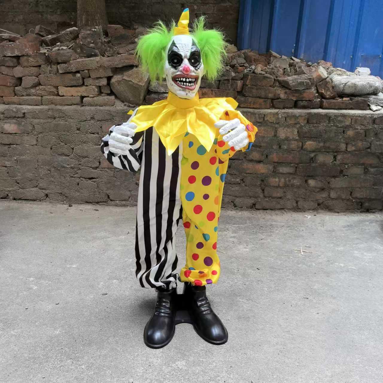 electric clown halloween haunted house chamber bar horror atmosphere decoration green hair clown prop decoration wholesale