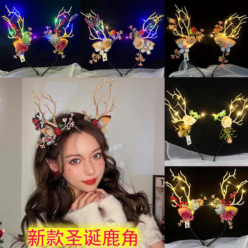 christmas luminous headband luminous antlers headband flashing light farcent elk headdress christmas hair accessories with lights wholesale
