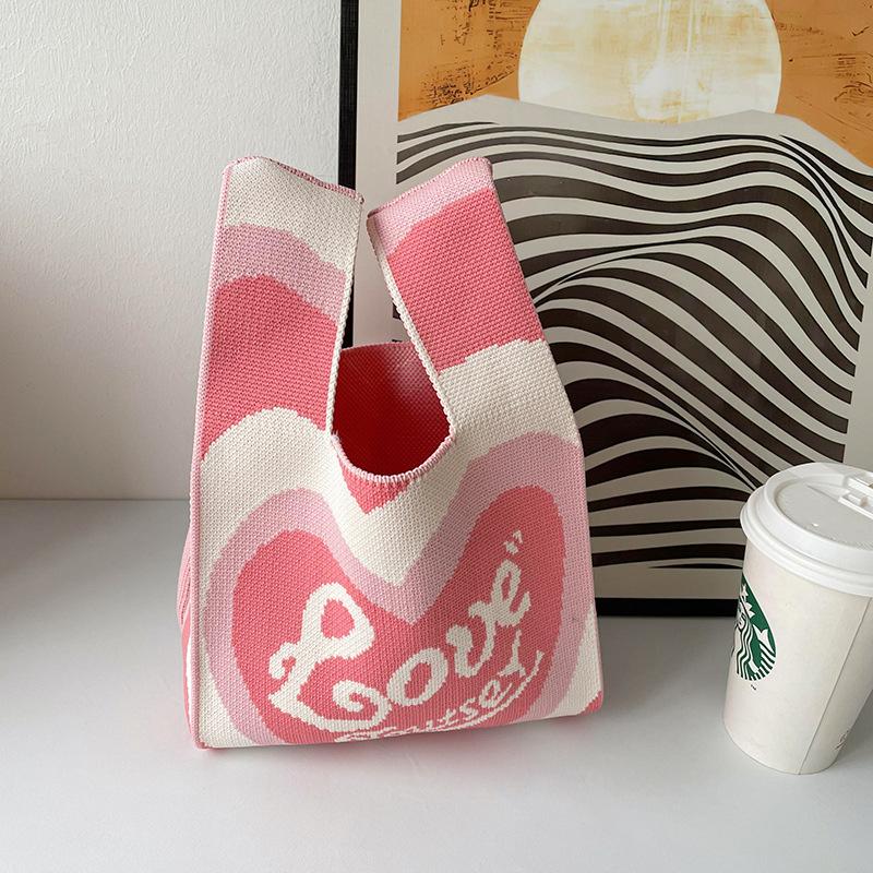 bag special-interest design knitted love versatile personality knitted shoulder woven bag handbag tote bag women's bag