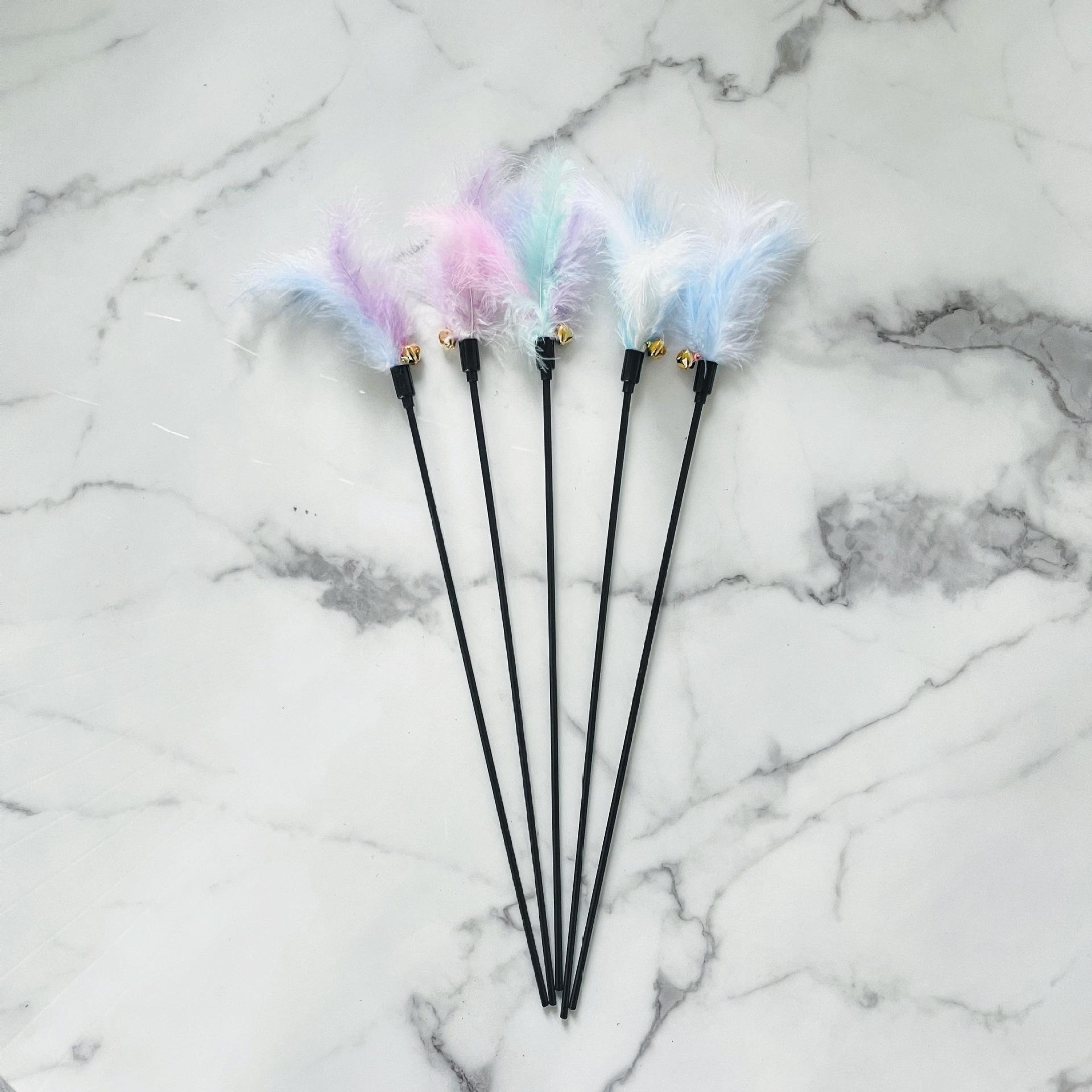 factory wholesale teaser macaron color bell feather teaser supplies pet toys