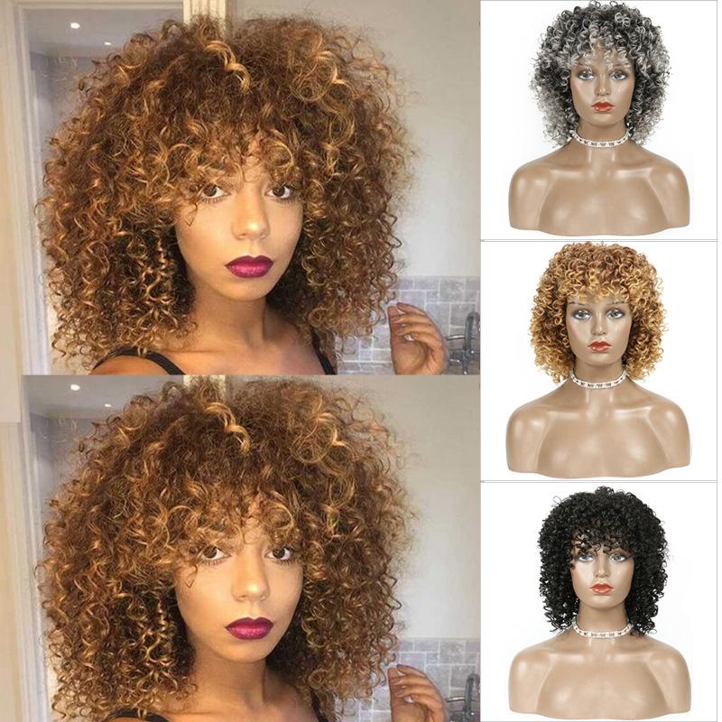european and american style wig female african afro fluffy european and american fashion small curly hair foreign trade natural african wigs with small curly hair