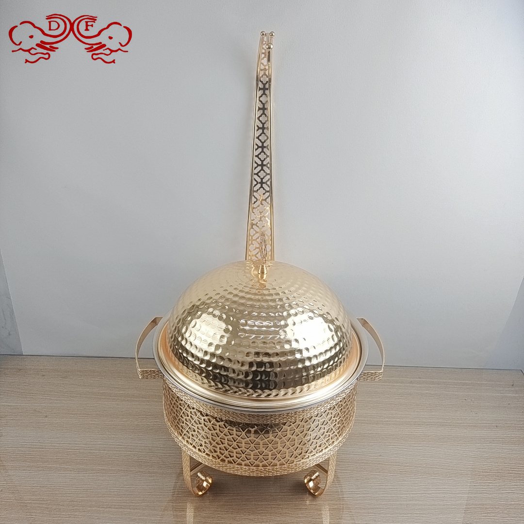 DF68093 stainless steel buffet stove, golden lace alcohol stove, round hanging lid dining stove, hotel restaurant, DF TRADINGHOUSE Item Picture