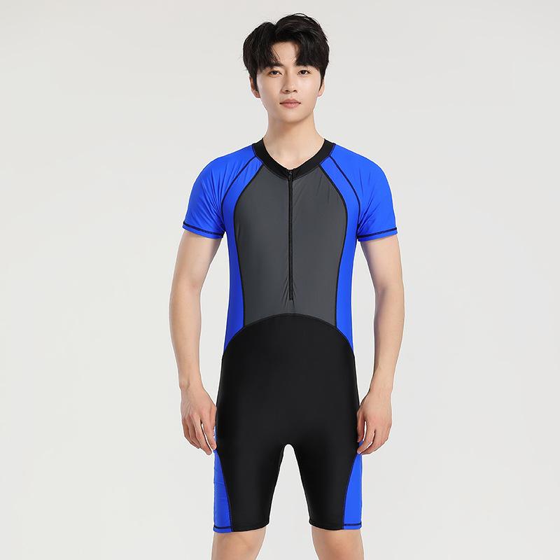 men's swimwear short sleeve one-piece boxer swimsuit anti-embarrassment sports men snorkel dive skin suit diving