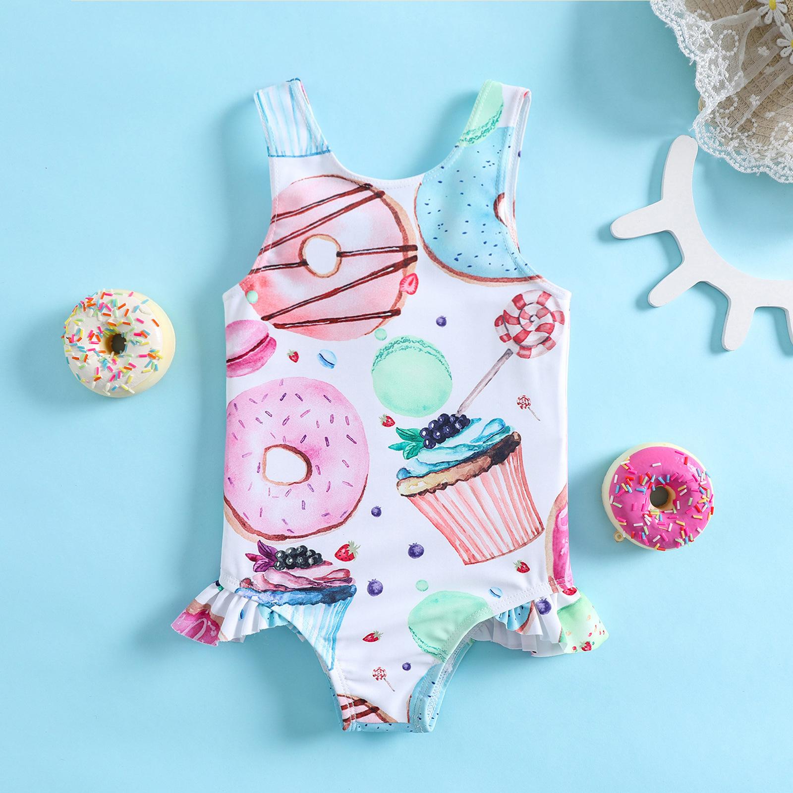 summer new swimwear creative donut lollipop printing girl baby girl hot spring beach swimwear