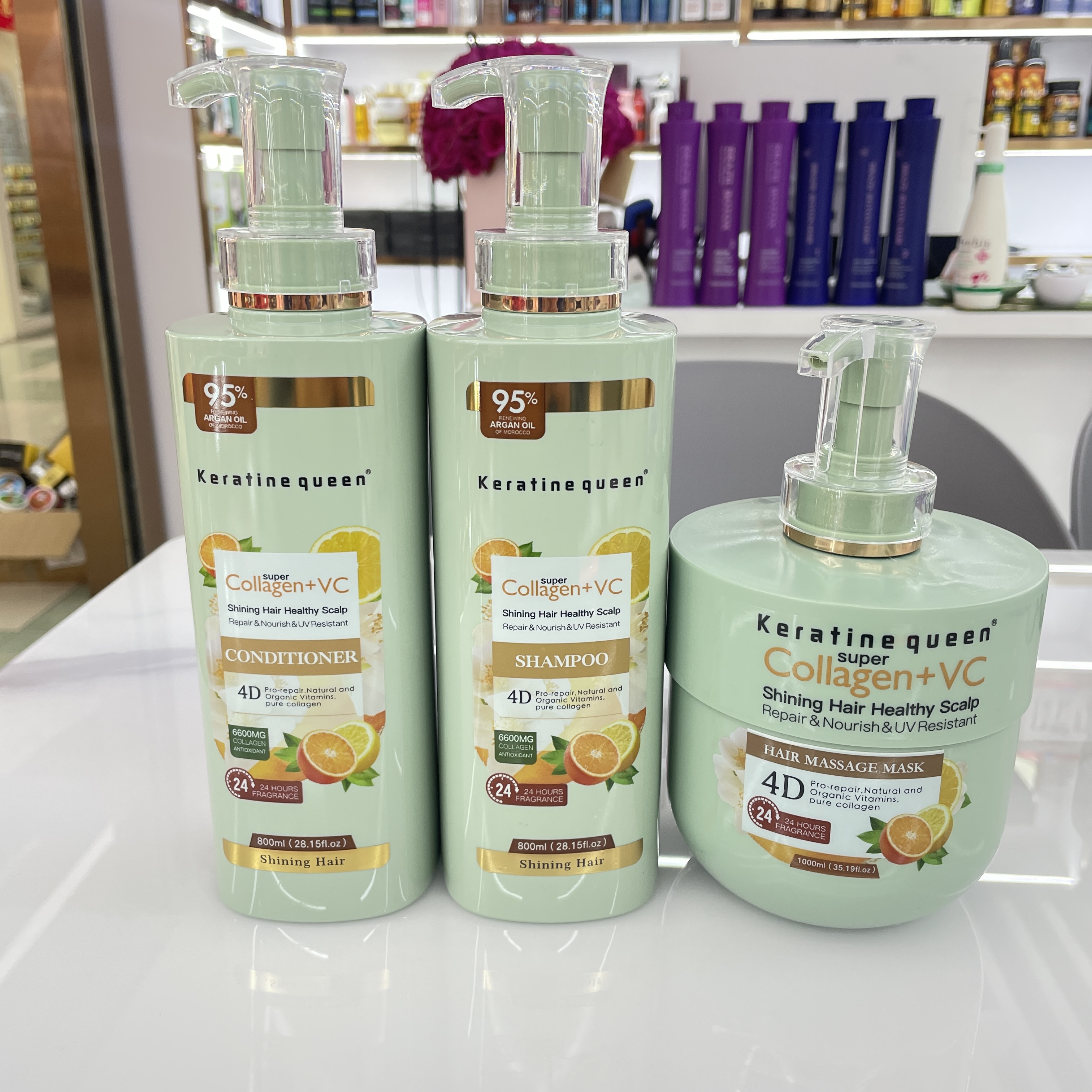 Keratine queen collasen+vc洗发水护发素发膜精油