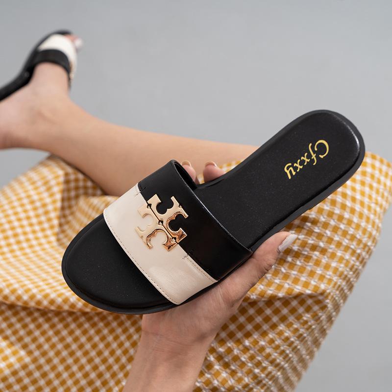 cfxxy-20 foreign trade ladies plus size slides flat slippers women slides one-line sandals women's shoes