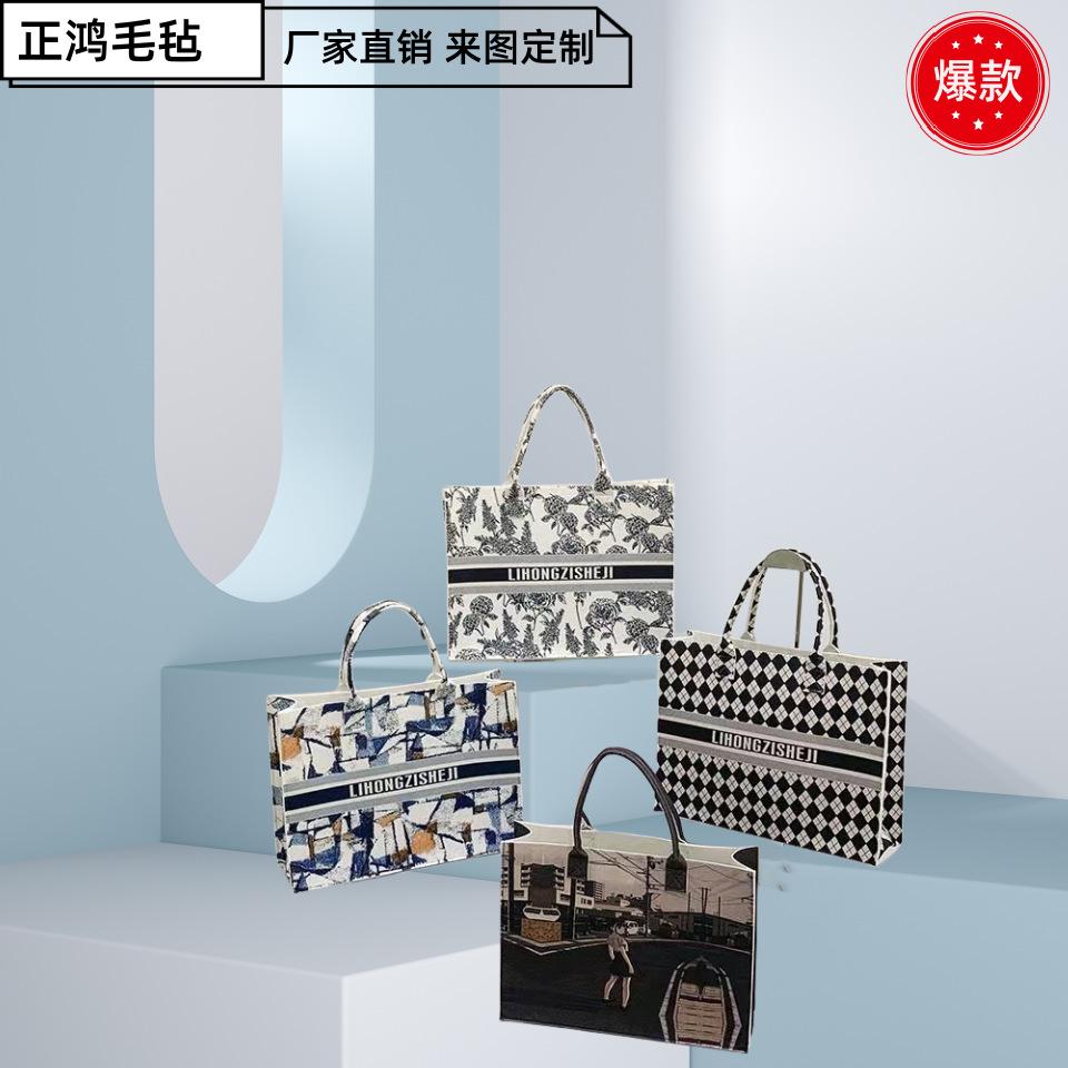 over stamp-pad ink painting style felt bag large capacity felt tote bag simple printed tote bag fashion shoulder bag