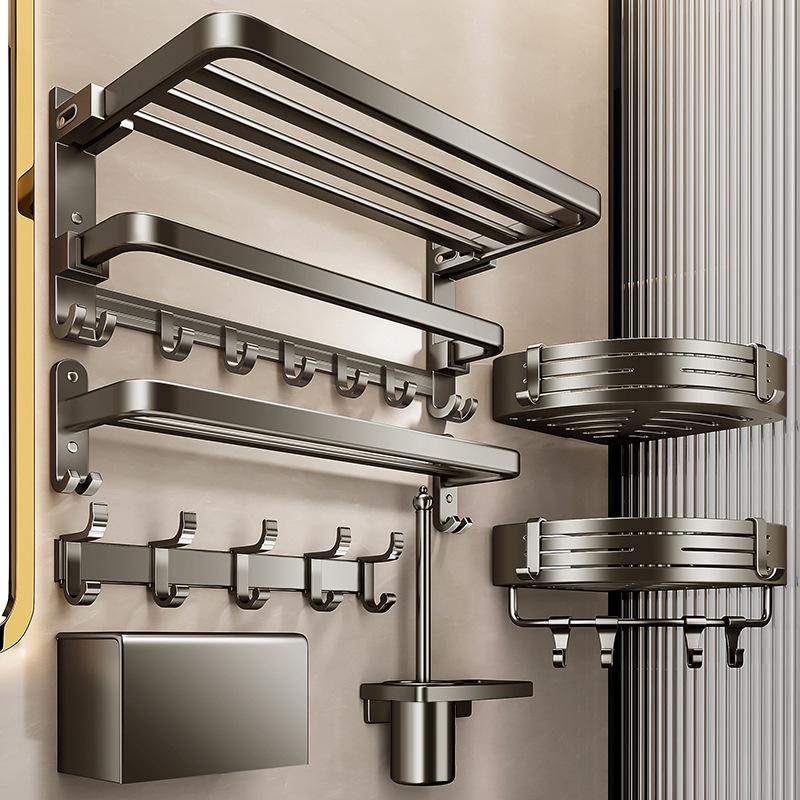 gun gray aluminum towel rack punch-free toilet bathroom shelf storage rack bath towel rack toilet bathroom hardware