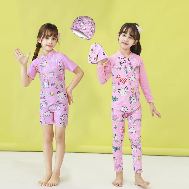 children one-pieces short sleeve conservative swimwear medium and large children's long sleeve surfing suit cartoon cute swimsuit beachwear