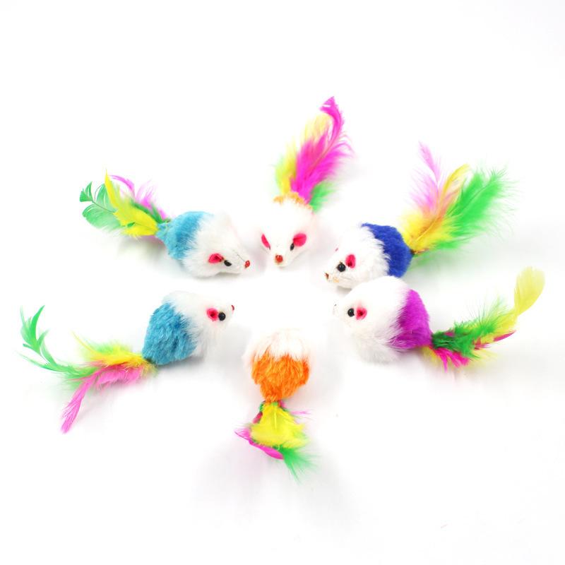 plush mouse toy colorful feather toy simulation little mouse toy pet toy