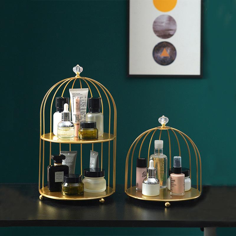 nordic style iron birdcage bathroom shelf cosmetics storage rack kitchen light luxury desktop shelf decor