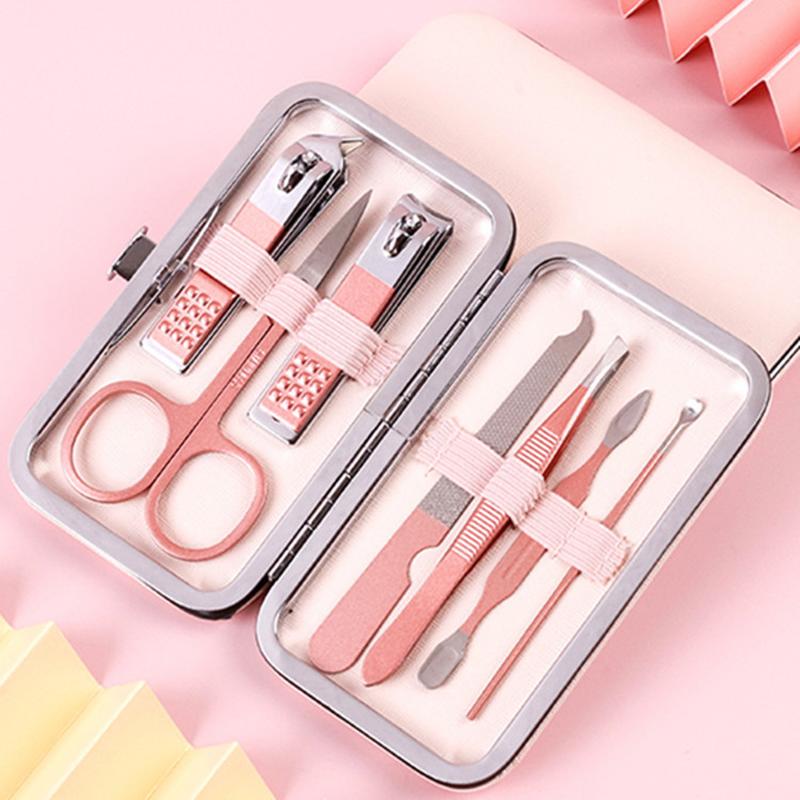 rose gold bent nose plier beauty manicure manicure pedicure knife kit nail scissors suit 7 sets of care tools