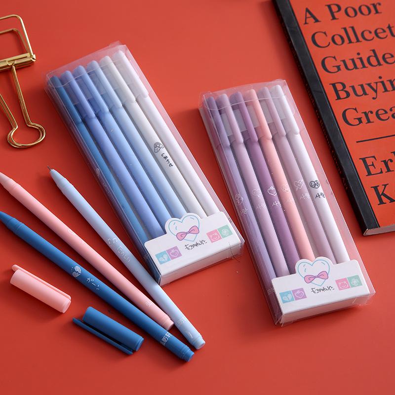 Morandi Color Box Pen Six only B Gel Pen Set a Box of 6 Student Exam Stationery Carbon Pen