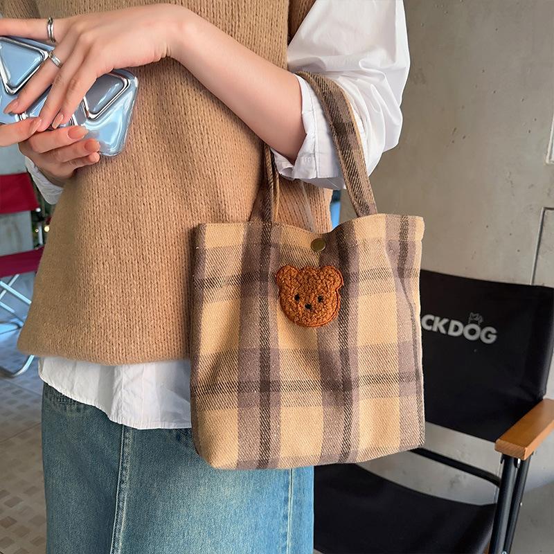 Handbag Women's Korean-Style Cute Bear Small Bag 2024 New Tote Bag Fashion out Small Cloth Tote