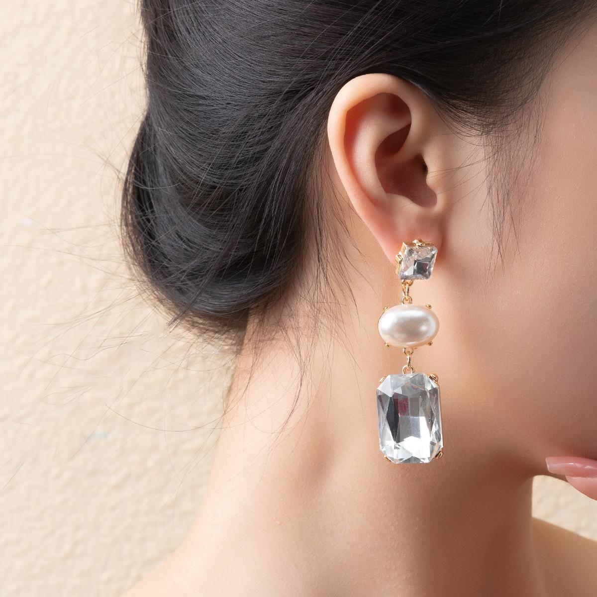 light luxury party style court jewelry earrings multi-face gemstone earrings pearl earrings cross-border amazon