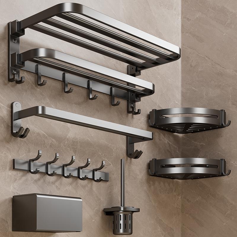 gun gray towel rack bathroom storage rack punch-free bathroom shelf integrated pendant toilet alumimum bath towel rack