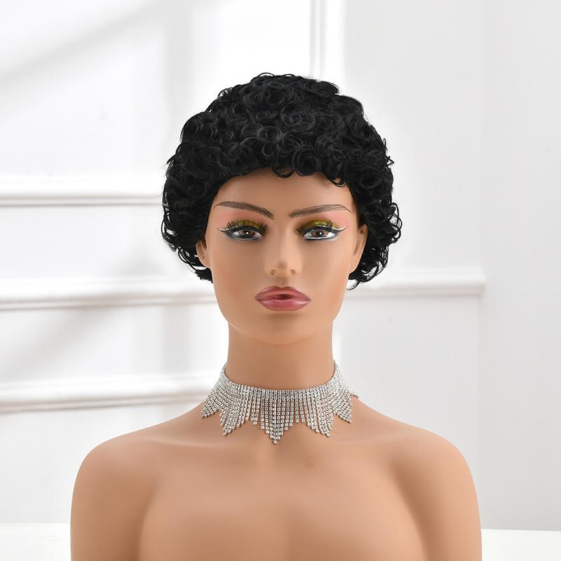 black short curly wig wholesale african small curly women's wig sheath fashion trend curly hair high-temperature fiber wig
