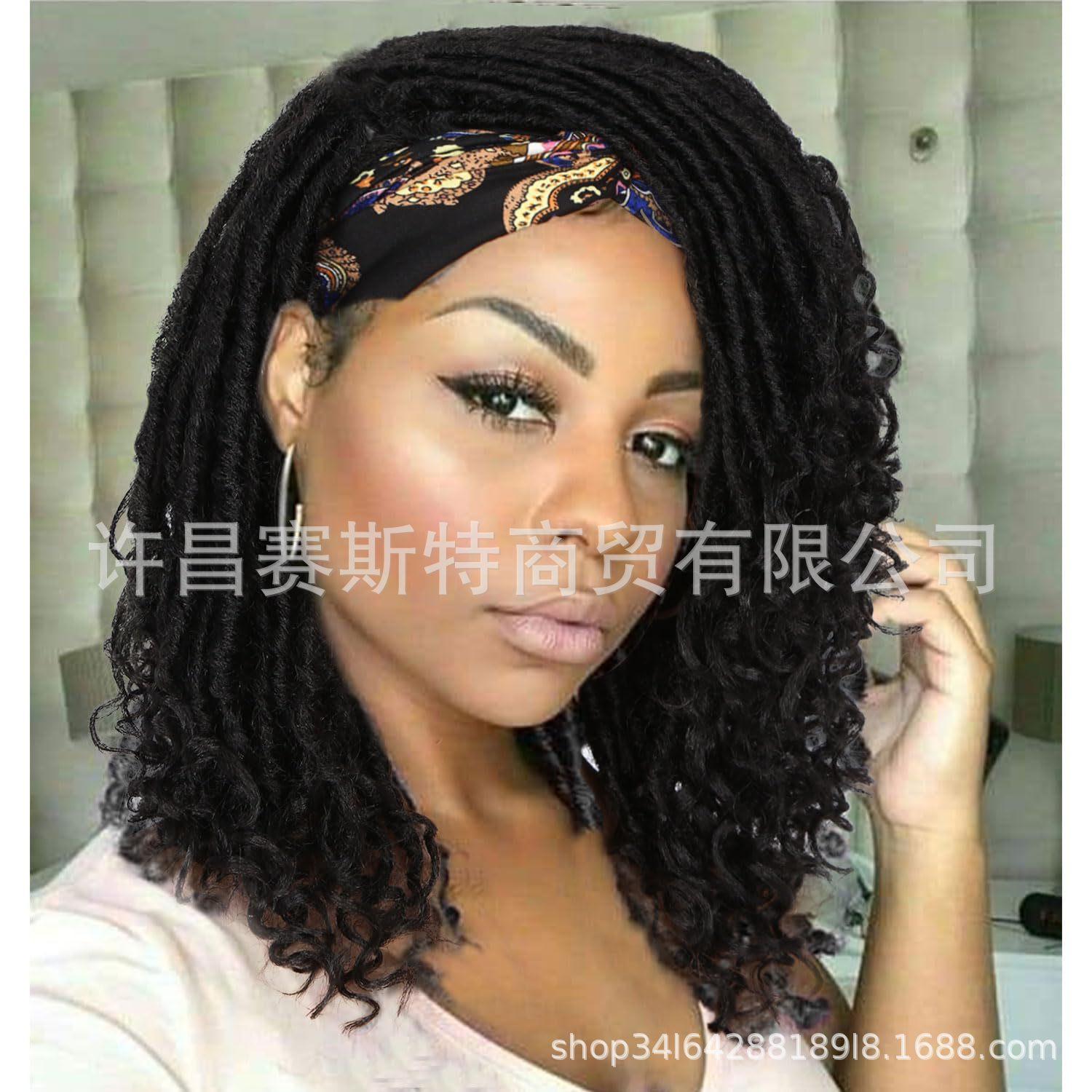 cross-border wig african tube curved small volume headband dreadlock wig dreadlocks rolled tail turban head cover