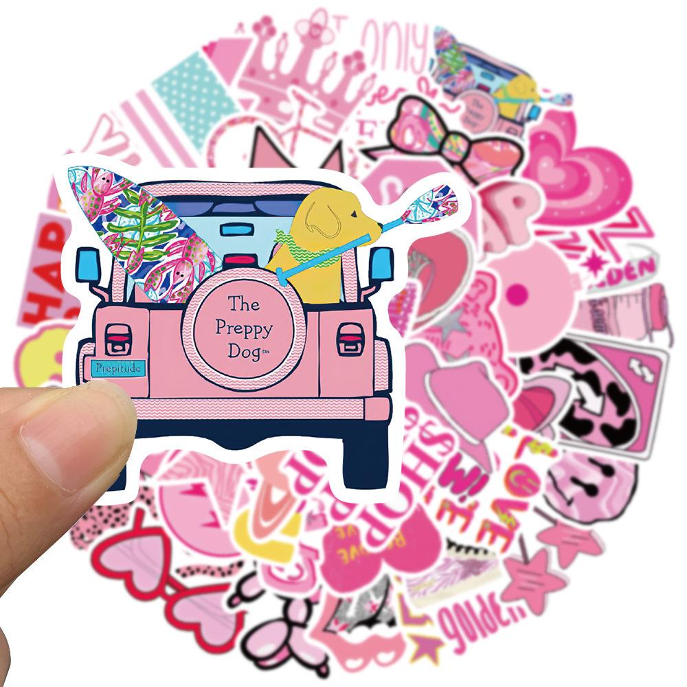 50 pieces cross-border new arrival pink girl heart preppy graffiti stickers luggage notebook stickers customizable
