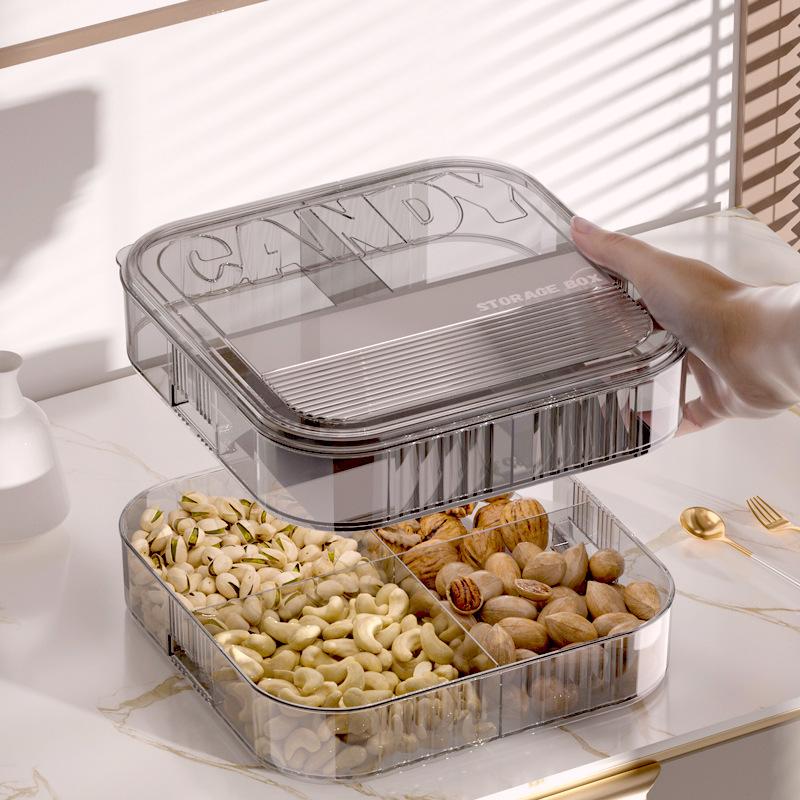 Simple Candy Box Dried Fruit Tray Compartment with Lid Creative Home Living Room Sunflower Seeds Nut Plastic Dessert Snack Platter Specification drawing