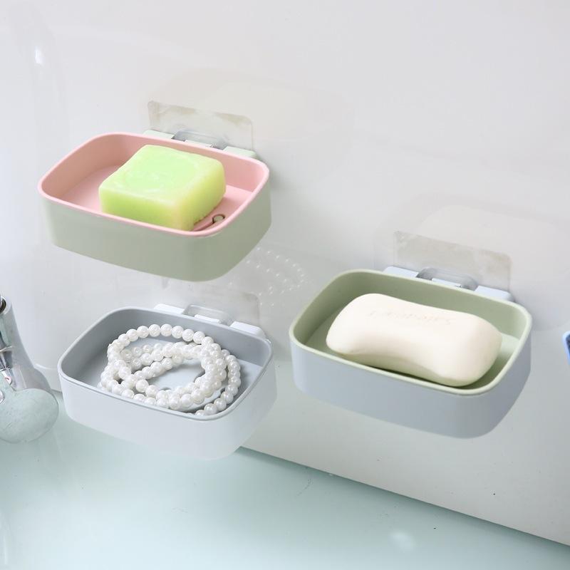 punch-free smiley face double deck soap box wall-mounted drain soap box bathroom soap storage rack