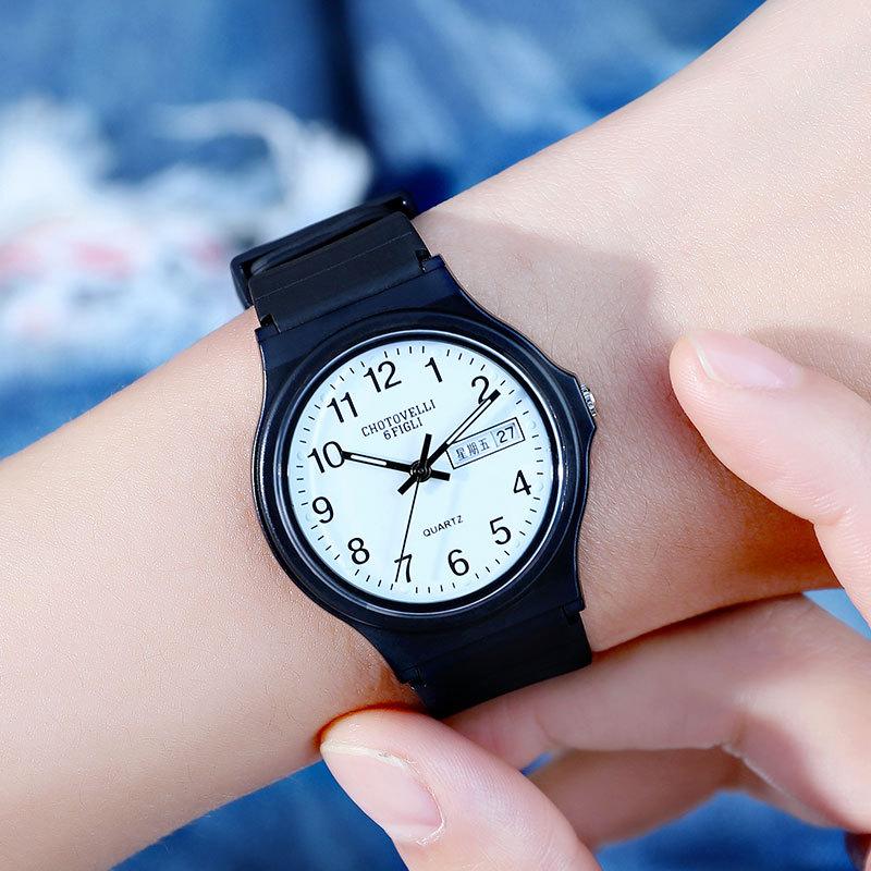 factory wholesale e-commerce hot-selling product leisure sports double calendar neutral watch waterproof silicone small black watch quartz watch