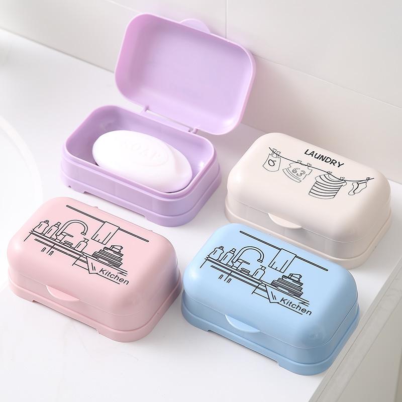 flip printing soap box bathroom wash soap dish multi-functional bath plastic travel draining printing soap box