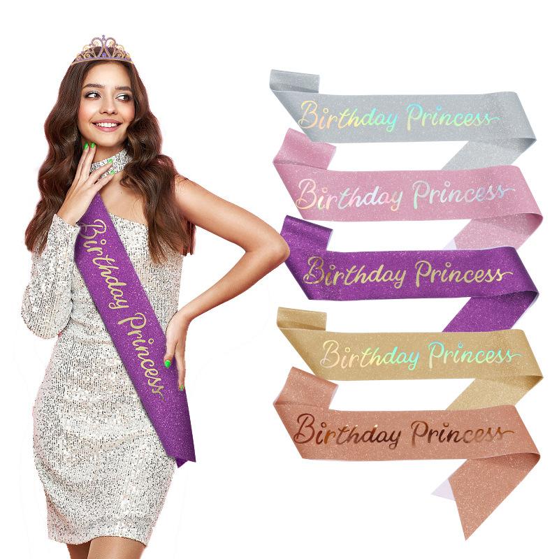 birthday party shoulder strap etiquette belt birthday princess birthday princess glitter cloth belt ribbon