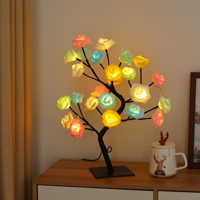 cross-border led rose tree lamp cherry blossom lamp christmas lights rose lamp table lamp decorative lamp gift small night lamp