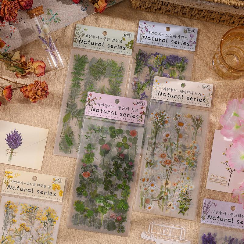 nature series notebook sticker package pvc plants and flowers retro material paper children's journal stickers