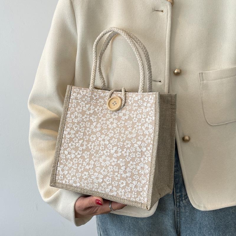 Internet Celebrity Hand-Carrying Linen Bag Female 2023 Western Style Hand Carrying Lunch Box Bag Japanese Ins Small Shoulder Bag