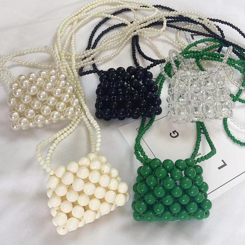 2021diy finished bag beaded shoulder bag green small bag pearl bag kid's handbag women's mini crossbody