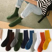 spring and summer new fashion solidcolor mid-calf length socks thin absorb sweat breathable preppy style cotton man's sports socks